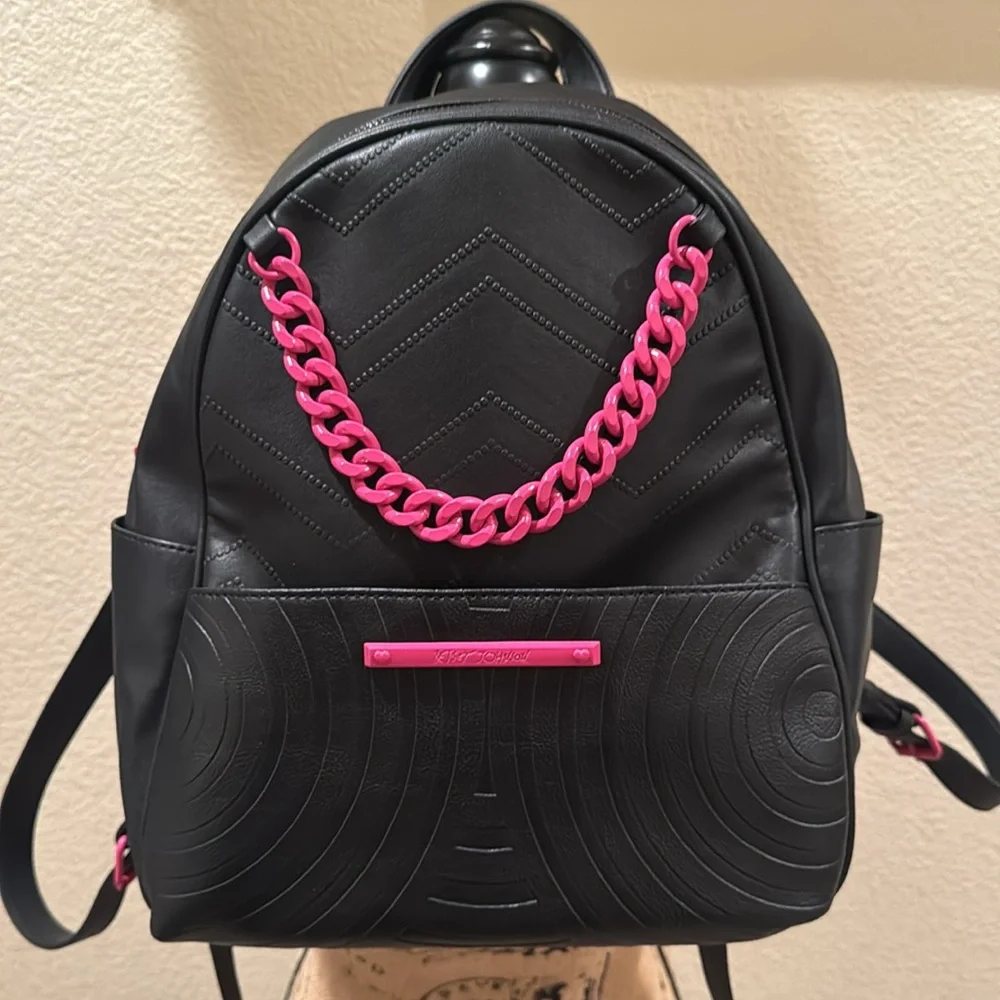 BETSEY JOHNSON Quilted Faux Leather Chain Backpack